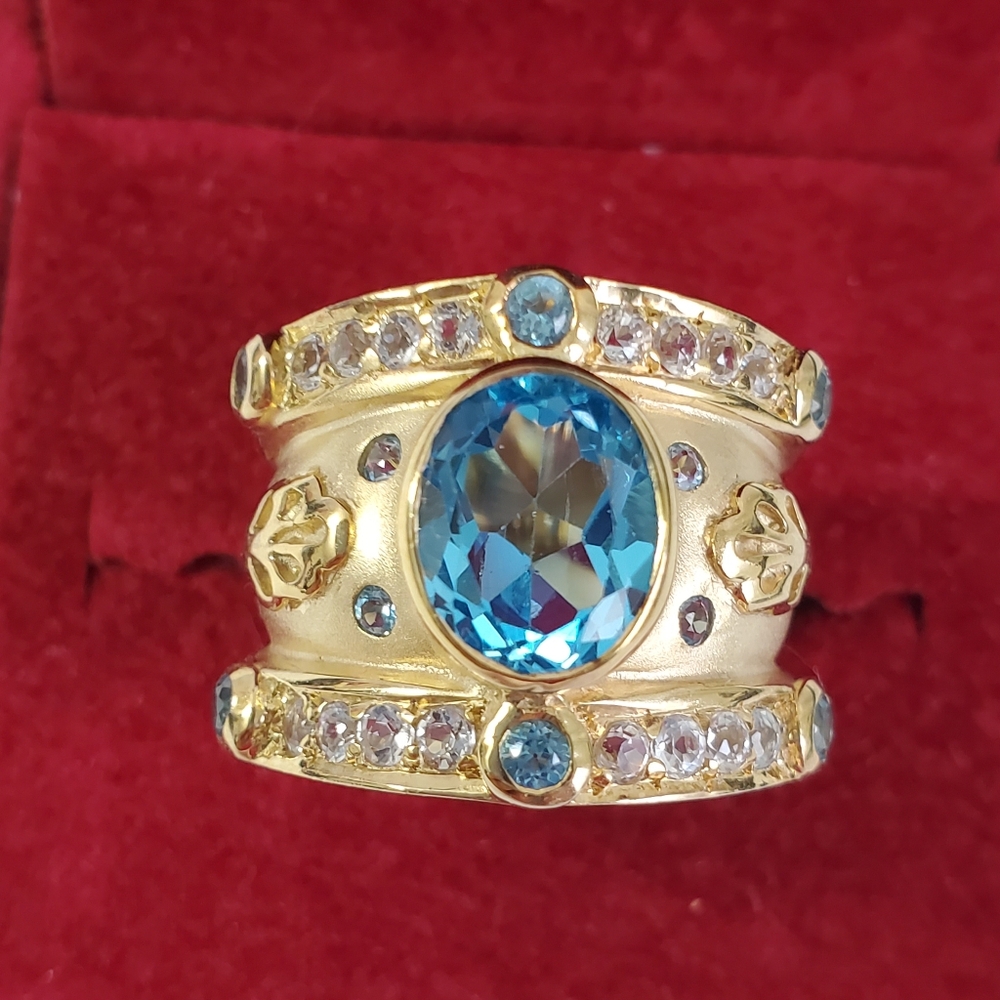 Sterling Silver 925 Gold Swiss Topaz Ring - Picture 3 of 10